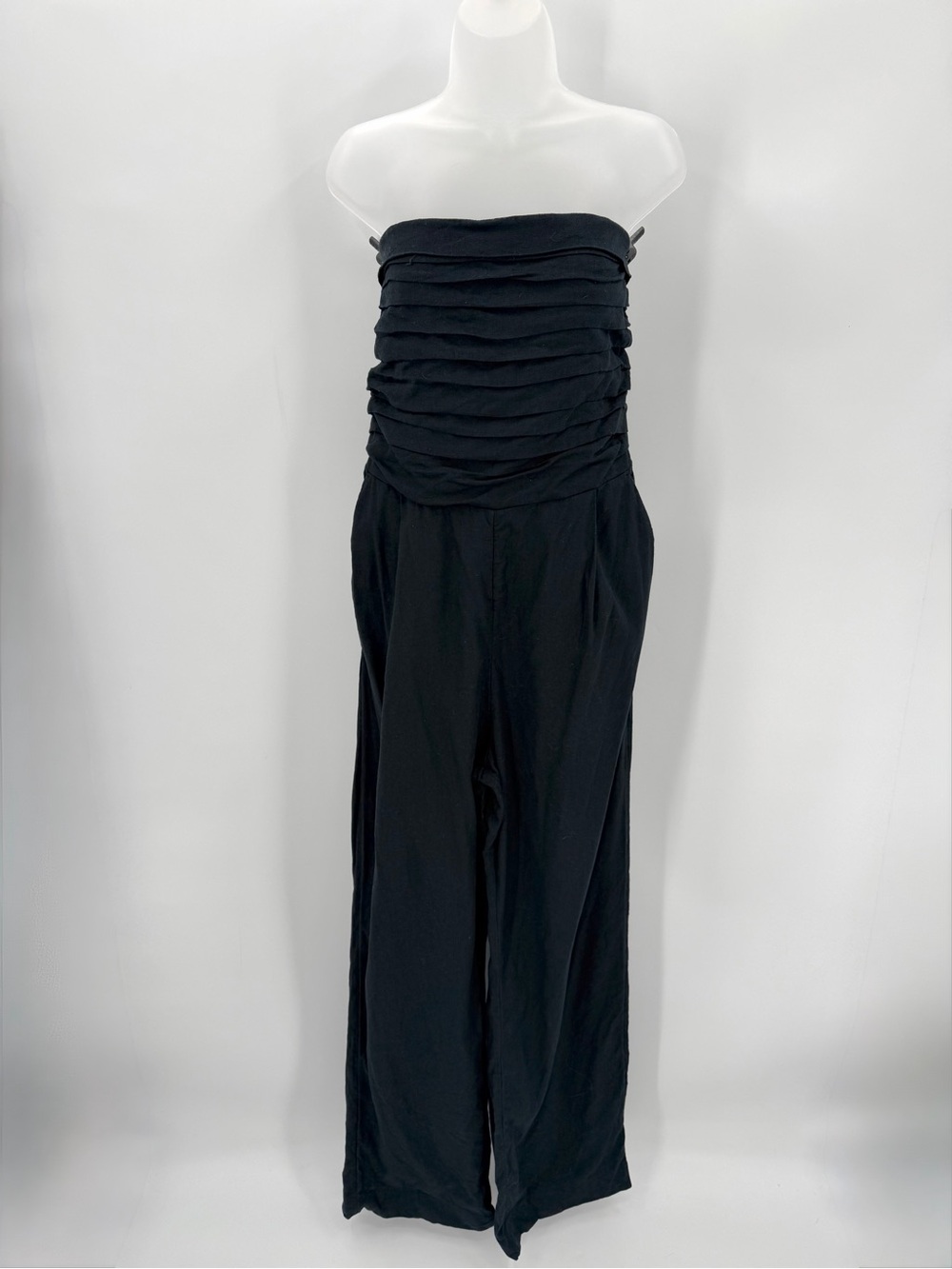 Abercrombie & Fitch Jumpsuit Womens LT Large Tall Black Linen Blend Strapless